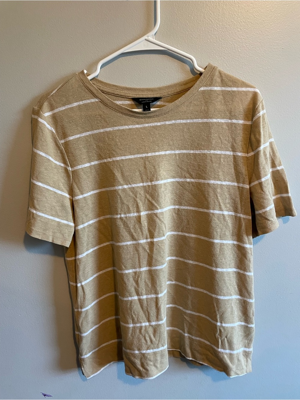 Banana Republic Tan and White Striped Short-Sleeve Tee
